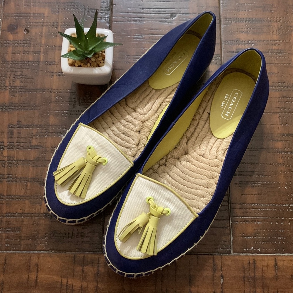 Coach Romy Shoes Navy Lime 9.5 B Loafers Tassels